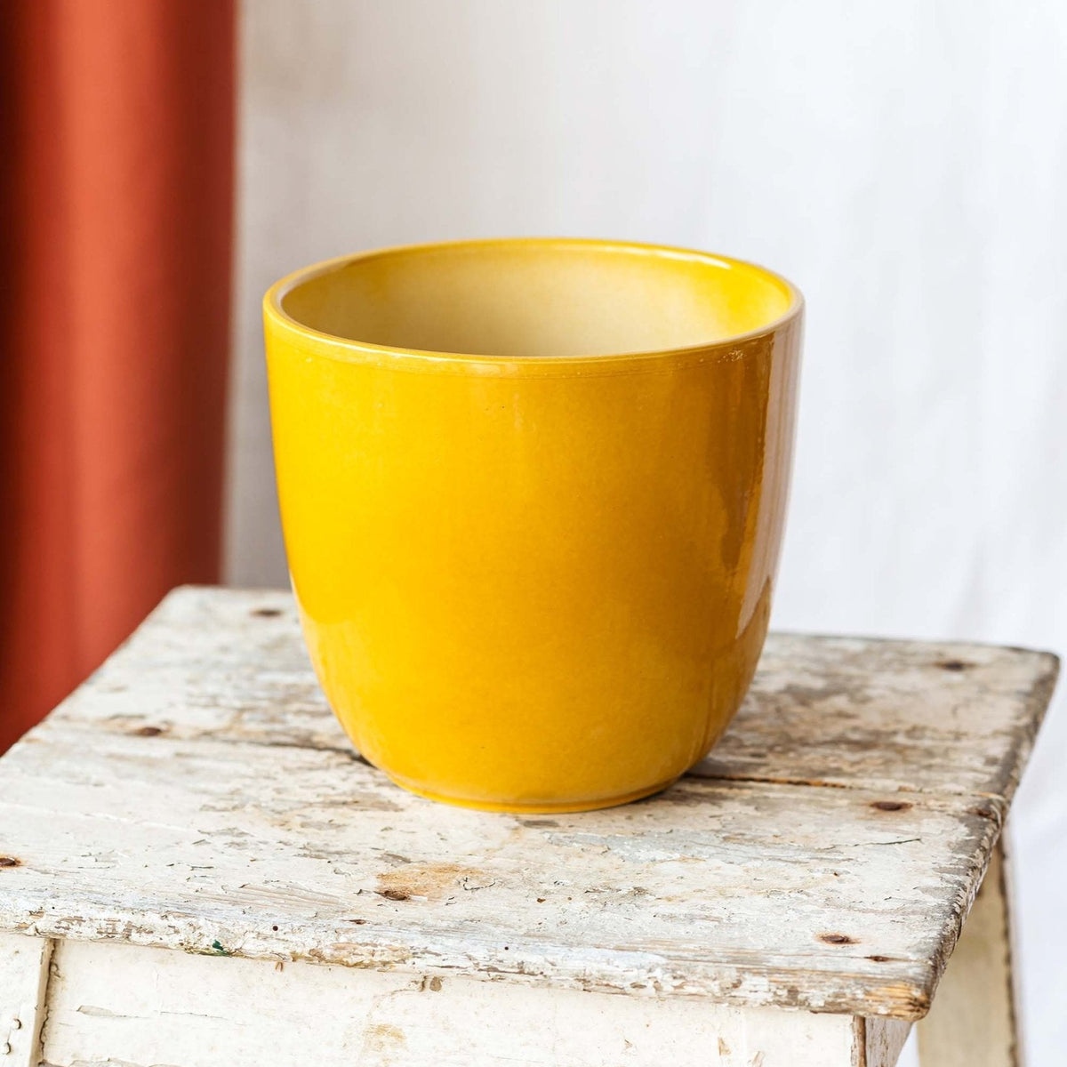 Cache-pot au style vintage ELYAR, céramique, moucheté, jaune ocre-brun Cache-pot au style vintage ELYAR, céramique, moucheté, jaune ocre-brun