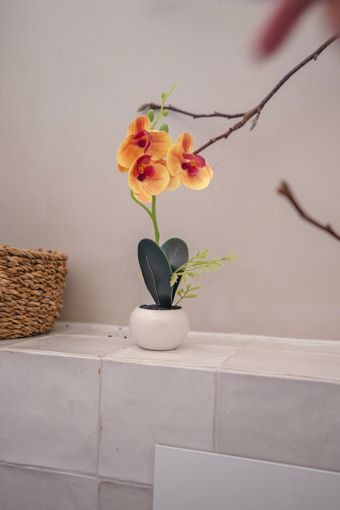 Livraison plante Orchidée artificielle jaune/rouge en pot