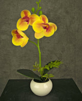 Livraison plante Orchidée artificielle jaune/rouge en pot